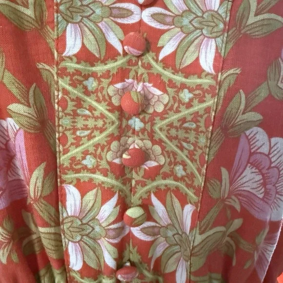 A Loves A Linen Blend Long Sleeve Floral Tapestry Maxi Dress Tie Waist Medium - Picture 9 of 9